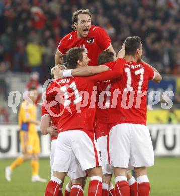 Fussball WM Qualifikationsspiel. Oesterreich gegen Rumaenien. Torjubel Manuel Ortlechner,  (Oesterreich). Hypo Group Arena, Klagenfurt, am 1.4. 2009.
Foto: Kuess

---
pressefotos, pressefotografie, kuess, qs, qspictures, sport, bild, bilder, bilddatenbank