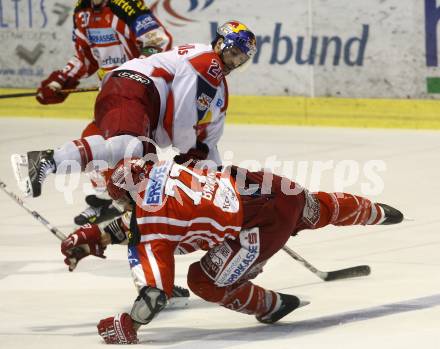 EBEL. Eishockey Bundesliga. KAC gegen EC Salzburg.  BROWN Sean (KAC), WELSER Daniel (Salzburg). Klagenfurt, am 5.4.2009.
Foto: Kuess 

---
pressefotos, pressefotografie, kuess, qs, qspictures, sport, bild, bilder, bilddatenbank