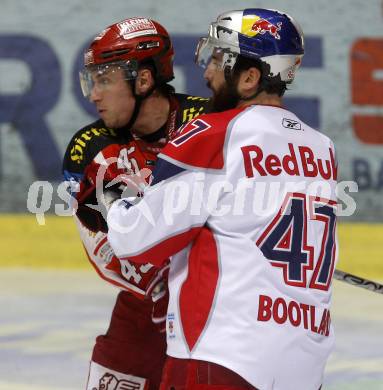 EBEL. Eishockey Bundesliga. KAC gegen EC Salzburg.  SCHULLER David (KAC), BOOTLAND Darryl (Salzburg). Klagenfurt, am 5.4.2009.
Foto: Kuess 

---
pressefotos, pressefotografie, kuess, qs, qspictures, sport, bild, bilder, bilddatenbank