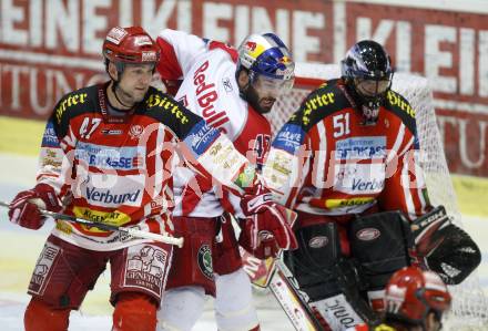 EBEL. Eishockey Bundesliga. KAC gegen EC Salzburg.  TORY Jeffrey, SCOTT Travis (KAC), BOOTLAND Darryl (Salzburg). Klagenfurt, am 5.4.2009.
Foto: Kuess 

---
pressefotos, pressefotografie, kuess, qs, qspictures, sport, bild, bilder, bilddatenbank