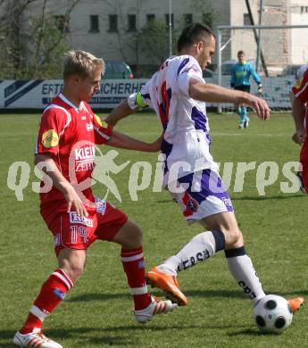 Fussball. Regionalliga Mitte. SAK gegen GAK. Jolic Goran  (SAK), Tieber Michael (GAK). Klagenfurt, am 11.4. 2009.
Foto: Kuess

---
pressefotos, pressefotografie, kuess, qs, qspictures, sport, bild, bilder, bilddatenbank