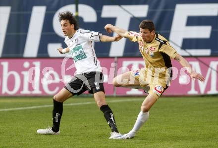 Fussball. Tipp3-Bundesliga. SK Austria Kelag Kaernten gegen LASK Linz. Atdhe Nuhiu, (Austria Kaernten), Davorin Kablar (Linz). Klagenfurt, 11.4.2009. 
Foto: Kuess

---
pressefotos, pressefotografie, kuess, qs, qspictures, sport, bild, bilder, bilddatenbank