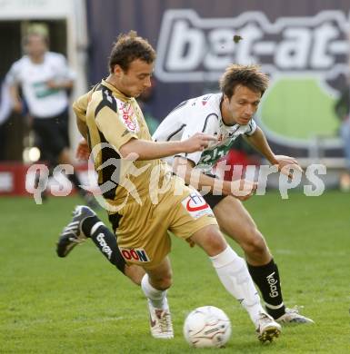 Fussball. Tipp3-Bundesliga. SK Austria Kelag Kaernten gegen LASK Linz. Wolfgng Bubenik, (Austria Kaernten),  Klaus Salmutter (Linz). Klagenfurt, 11.4.2009. 
Foto: Kuess

---
pressefotos, pressefotografie, kuess, qs, qspictures, sport, bild, bilder, bilddatenbank