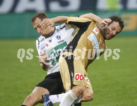 Fussball. Tipp3-Bundesliga. SK Austria Kelag Kaernten gegen LASK Linz. Manuel Ortlechner (Austria Kaernten), Roman Wallner  (Linz). Klagenfurt, 11.4.2009. 
Foto: Kuess

---
pressefotos, pressefotografie, kuess, qs, qspictures, sport, bild, bilder, bilddatenbank