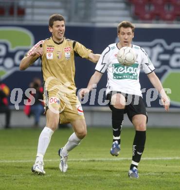 Fussball. Tipp3-Bundesliga. SK Austria Kelag Kaernten gegen LASK Linz. Thiago Maier Santos Schumacher (Austria Kaernten),  Davorin Kablar (Linz). Klagenfurt, 11.4.2009. 
Foto: Kuess

---
pressefotos, pressefotografie, kuess, qs, qspictures, sport, bild, bilder, bilddatenbank