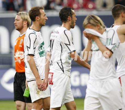 Fussball. Tipp3-Bundesliga. SK Austria Kelag Kaernten gegen SCR Altach. Andreas Schranz, Manuel Ortlechner, Christian Prawda, Stefan Hierlaender (Austria Kaernten). Klagenfurt, 25.4.2009. 
Foto: Kuess

---
pressefotos, pressefotografie, kuess, qs, qspictures, sport, bild, bilder, bilddatenbank