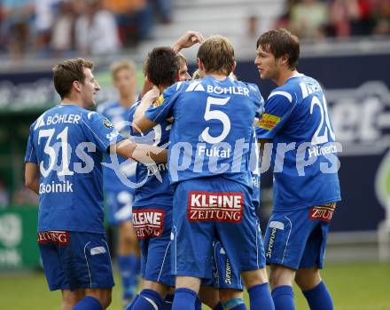 Fussball. Tipp3-Bundesliga. SK Austria Kelag Kaernten  gegen Kapfenberger SV. Torjubel Kapfenberg. Klagenfurt, 9.5.2009. 
Foto: Kuess

---
pressefotos, pressefotografie, kuess, qs, qspictures, sport, bild, bilder, bilddatenbank