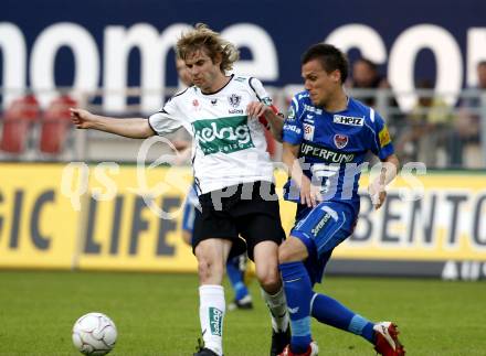 Fussball. Tipp3-Bundesliga. SK Austria Kelag Kaernten  gegen Kapfenberger SV. Manuel Weber, (Austria Kaernten), Michael Liendl (Kapfenberg). Klagenfurt, 9.5.2009. 
Foto: Kuess

---
pressefotos, pressefotografie, kuess, qs, qspictures, sport, bild, bilder, bilddatenbank