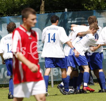 Fussball. Villacher Stadtpokal. FC Seebach gegen Maria Gail. Torjubel (Seebach). Landskron, am 11.7.2009.
Foto: Kuess
---
pressefotos, pressefotografie, kuess, qs, qspictures, sport, bild, bilder, bilddatenbank