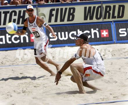 Beachvolleyball. DOPPLER Clemens, MELLITZER Matthias   (AUT). Klagenfurt, 30.7.2009.
Foto: Kuess 
---
pressefotos, pressefotografie, kuess, qs, qspictures, sport, bild, bilder, bilddatenbank