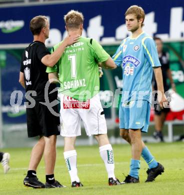 Fussball. Tipp3-Bundesliga. SK Austria Kelag Kaernten  gegen SK Sturm Graz. Wolfgang Thun Hohenstein, Andreas Schranz, (Austria Kaernten), Manuel Weber (Graz). Klagenfurt, 9.8.2009 
Foto: Kuess

---
pressefotos, pressefotografie, kuess, qs, qspictures, sport, bild, bilder, bilddatenbank