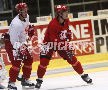 EBEL. Eishockey Bundesliga. Trainingsbeginn KAC. Johannes Kirisits, Jeff Shantz. Klagenfurt, am 10.8.2009.
Foto: Kuess 
---
pressefotos, pressefotografie, kuess, qs, qspictures, sport, bild, bilder, bilddatenbank