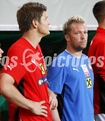 Fussball Laenderspiel Oesterreich gegen Kamerun. Sebastian Proedl, Andreas Schranz (Oesterreich). Klagenfurt, am 12.8.2009.
Foto: Kuess
---
pressefotos, pressefotografie, kuess, qs, qspictures, sport, bild, bilder, bilddatenbank