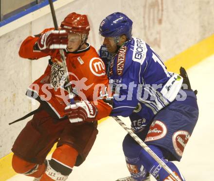 EBEL. Eishockey Bundesliga. Testspiel. Acroni Jesenice gegen EC VSV. Stefan Bacher (VSV), Ziga Jeglic (Jesenice). Jesenice, 16. 9. 2009.
Foto: Kuess 

---
pressefotos, pressefotografie, kuess, qs, qspictures, sport, bild, bilder, bilddatenbank