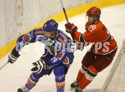 EBEL. Eishockey Bundesliga. Testspiel. Acroni Jesenice gegen EC VSV. Stefan Bacher (VSV), Marjan Manfreda  (Jesenice). Jesenice, 16. 9. 2009.
Foto: Kuess 

---
pressefotos, pressefotografie, kuess, qs, qspictures, sport, bild, bilder, bilddatenbank