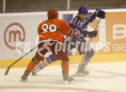 EBEL. Eishockey Bundesliga. Testspiel. Acroni Jesenice gegen EC VSV. Benjamin Petrik (VSV), Rok Ticar (Jesenice). Jesenice, 16. 9. 2009.
Foto: Kuess 

---
pressefotos, pressefotografie, kuess, qs, qspictures, sport, bild, bilder, bilddatenbank