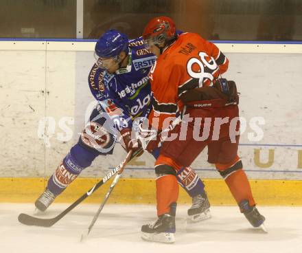 EBEL. Eishockey Bundesliga. Testspiel. Acroni Jesenice gegen EC VSV. Wahlberg Mikael (VSV), Rok Ticar (Jesenice). Jesenice, 16. 9. 2009.
Foto: Kuess 

---
pressefotos, pressefotografie, kuess, qs, qspictures, sport, bild, bilder, bilddatenbank