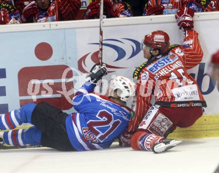 Eishockey Bundesliga. Testspiel KAC gegen Nuernberger Ice Tigers. Paul Schellander (KAC), Morten Ask (Nuernberg). Klagenfurt, am 20.8.2009.
Foto: Kuess
---
pressefotos, pressefotografie, kuess, qs, qspictures, sport, bild, bilder, bilddatenbank