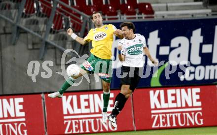 Fussball. Tipp3-Bundesliga. SK Austria Kelag Kaernten  gegen SV Josko Ried. Troyansky Fernando (Austria Kaernten), Rodriguez-Ortiz (Ried). Klagenfurt, 21.8.2009. 
Foto: Kuess

---
pressefotos, pressefotografie, kuess, qs, qspictures, sport, bild, bilder, bilddatenbank