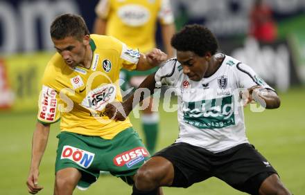 Fussball. Tipp3-Bundesliga. SK Austria Kelag Kaernten  gegen SV Josko Ried. Da Silva Sandro Jose (Austria Kaernten), Salihi Hamdi (Ried). Klagenfurt, 21.8.2009. 
Foto: Kuess

---
pressefotos, pressefotografie, kuess, qs, qspictures, sport, bild, bilder, bilddatenbank