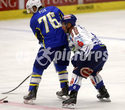 EBEL. Eishockey Bundesliga. Testspiel. VSV gegen Medvedscak Zagreb. Gerhard Unterluggauer, (VSV),  Aaron Fox  (Zagreb). Villach, am 23.8.2009.
Foto: Kuess

---
pressefotos, pressefotografie, kuess, qs, qspictures, sport, bild, bilder, bilddatenbank