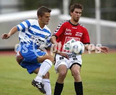 Fussball Kaerntner Liga. VSV gegen SV Feldkirchen. Ivan Drmac (VSV), David Hebenstreit (Feldkirchen). Villach, am 28.8.2009.
Foto: Kuess
---
pressefotos, pressefotografie, kuess, qs, qspictures, sport, bild, bilder, bilddatenbank