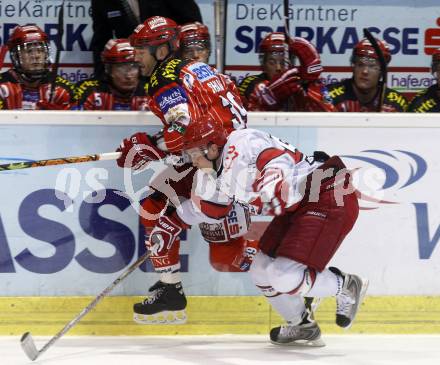 EBEL. Eishockey Bundesliga. Testspiel KAC gegen Jesenice. Jeff Shantz (KAC), Dueck Alexander (Jesenice). Klagenfurt, am 4.9.2009.
Foto: Kuess

---
pressefotos, pressefotografie, kuess, qs, qspictures, sport, bild, bilder, bilddatenbank