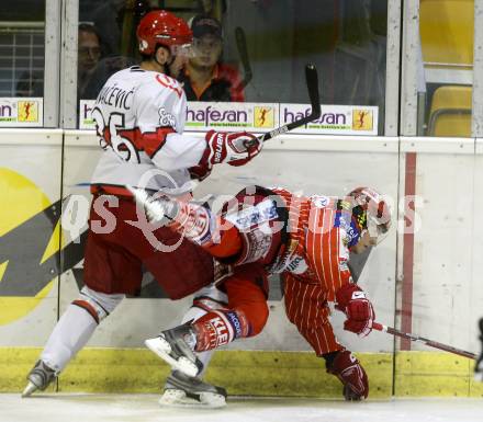 EBEL. Eishockey Bundesliga. Testspiel KAC gegen Jesenice. Raphael Herburger,  (KAC), Sabahudin Kovacevic (Jesenice). Klagenfurt, am 4.9.2009.
Foto: Kuess

---
pressefotos, pressefotografie, kuess, qs, qspictures, sport, bild, bilder, bilddatenbank