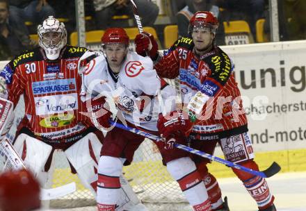 EBEL. Eishockey Bundesliga. Testspiel KAC gegen Jesenice. Rene Swette, Kirk Furey, (KAC), Tomaz Razingar  (Jesenice). Klagenfurt, am 4.9.2009.
Foto: Kuess

---
pressefotos, pressefotografie, kuess, qs, qspictures, sport, bild, bilder, bilddatenbank