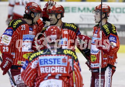 EBEL. Eishockey Bundesliga. Testspiel KAC gegen Jesenice. Torjubel Christoph Brandner, Jeff Shantz. Klagenfurt, am 4.9.2009.
Foto: Kuess

---
pressefotos, pressefotografie, kuess, qs, qspictures, sport, bild, bilder, bilddatenbank