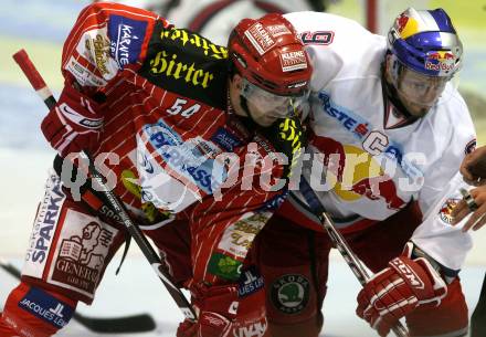 EBEL. Eishockey Bundesliga. KAC gegen EC Red Bull Salzburg. Andrew Schneider, (KAC),  Thomas Koch (Salzburg). Klagenfurt, am 10.9.2009.
Foto: Kuess

---
pressefotos, pressefotografie, kuess, qs, qspictures, sport, bild, bilder, bilddatenbank