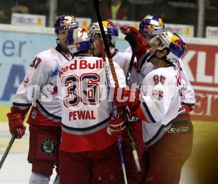 EBEL. Eishockey Bundesliga. KAC gegen EC Red Bull Salzburg. Torjubel Salzburg. Klagenfurt, am 10.9.2009.
Foto: Kuess

---
pressefotos, pressefotografie, kuess, qs, qspictures, sport, bild, bilder, bilddatenbank