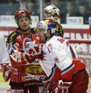 EBEL. Eishockey Bundesliga. KAC gegen EC Red Bull Salzburg. Kirk Furey,  (KAC), Michael Gergen (Salzburg). Klagenfurt, am 10.9.2009.
Foto: Kuess

---
pressefotos, pressefotografie, kuess, qs, qspictures, sport, bild, bilder, bilddatenbank