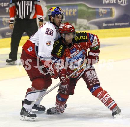 EBEL. Eishockey Bundesliga. KAC gegen EC Red Bull Salzburg. Dieter Kalt, (KAC), Daniel Welser (Salzburg). Klagenfurt, am 10.9.2009.
Foto: Kuess

---
pressefotos, pressefotografie, kuess, qs, qspictures, sport, bild, bilder, bilddatenbank