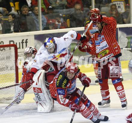 EBEL. Eishockey Bundesliga. KAC gegen EC Red Bull Salzburg. Mike Craig, Jeff Tory,  (KAC), David Leneveau, Kelsey Wilson (Salzburg). Klagenfurt, am 10.9.2009.
Foto: Kuess

---
pressefotos, pressefotografie, kuess, qs, qspictures, sport, bild, bilder, bilddatenbank