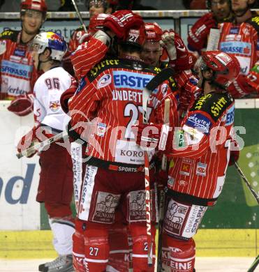 EBEL. Eishockey Bundesliga. KAC gegen EC Red Bull Salzburg. Torjubel KAC. Klagenfurt, am 10.9.2009.
Foto: Kuess

---
pressefotos, pressefotografie, kuess, qs, qspictures, sport, bild, bilder, bilddatenbank