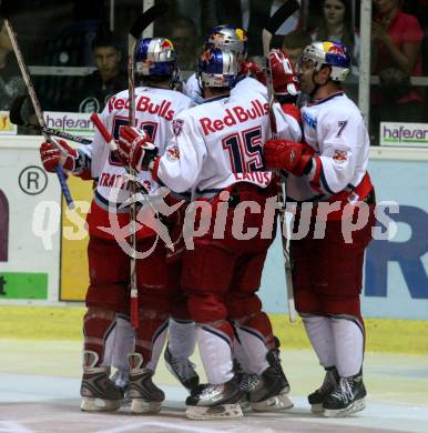 EBEL. Eishockey Bundesliga. KAC gegen EC Red Bull Salzburg. Torjubel Salzburg. Klagenfurt, am 10.9.2009.
Foto: Kuess

---
pressefotos, pressefotografie, kuess, qs, qspictures, sport, bild, bilder, bilddatenbank