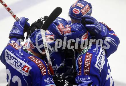 EBEL. Eishockey Bundesliga. EC Pasut VSV gegen Eishockeyclub Graz 99ers. Jubel VSV. Villach, am 13.9.2009.
Foto: Kuess 


---
pressefotos, pressefotografie, kuess, qs, qspictures, sport, bild, bilder, bilddatenbank