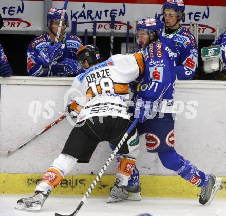 EBEL. Eishockey Bundesliga. EC Pasut VSV gegen Eishockeyclub Graz 99ers. Kiel McLeod, (VSV),  Martin Oraze (Graz). Villach, am 13.9.2009.
Foto: Kuess 


---
pressefotos, pressefotografie, kuess, qs, qspictures, sport, bild, bilder, bilddatenbank