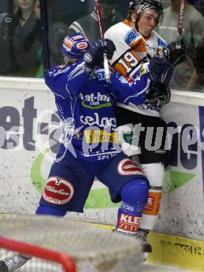 EBEL. Eishockey Bundesliga. EC Pasut VSV gegen Eishockeyclub Graz 99ers. Nikolas Petrik (VSV), LINDGREN Victor (Graz). Villach, am 13.9.2009.
Foto: Kuess 


---
pressefotos, pressefotografie, kuess, qs, qspictures, sport, bild, bilder, bilddatenbank