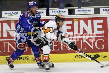 EBEL. Eishockey Bundesliga. EC Pasut VSV gegen Eishockeyclub Graz 99ers. Mickey Elick  (VSV), PARE Jean Philippe (Graz). Villach, am 13.9.2009.
Foto: Kuess 


---
pressefotos, pressefotografie, kuess, qs, qspictures, sport, bild, bilder, bilddatenbank