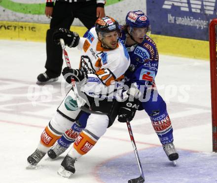 EBEL. Eishockey Bundesliga. EC Pasut VSV gegen Eishockeyclub Graz 99ers. Christian Ban, (VSV), LANGE Harry (Graz). Villach, am 13.9.2009.
Foto: Kuess 


---
pressefotos, pressefotografie, kuess, qs, qspictures, sport, bild, bilder, bilddatenbank