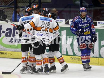 EBEL. Eishockey Bundesliga. EC Pasut VSV gegen Eishockeyclub Graz 99ers. Torjubel Graz. Villach, am 13.9.2009.
Foto: Kuess 


---
pressefotos, pressefotografie, kuess, qs, qspictures, sport, bild, bilder, bilddatenbank