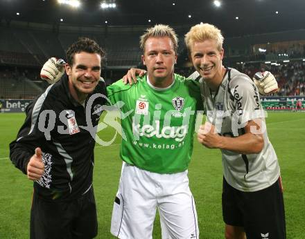 Fussball. Tipp3-Bundesliga. SK Austria Kelag Kaernten  gegen FK Austria Wien. Jubel Wolfgang Mair, Andreas Schranz, Thomas Hinum (Austria Kaernten) Klagenfurt, 12.9.2009. 
Foto: Kuess
---
pressefotos, pressefotografie, kuess, qs, qspictures, sport, bild, bilder, bilddatenbank