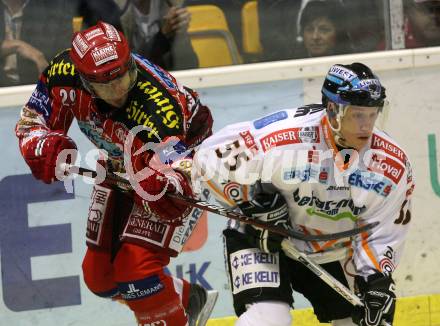 EBEL. Eishockey Bundesliga. KAC gegen EHC LIWEST Linz. BRANDNER Christoph (KAC), LUKAS Robert (Linz). Klagenfurt, am 17.9.2009.
Foto: Kuess

---
pressefotos, pressefotografie, kuess, qs, qspictures, sport, bild, bilder, bilddatenbank