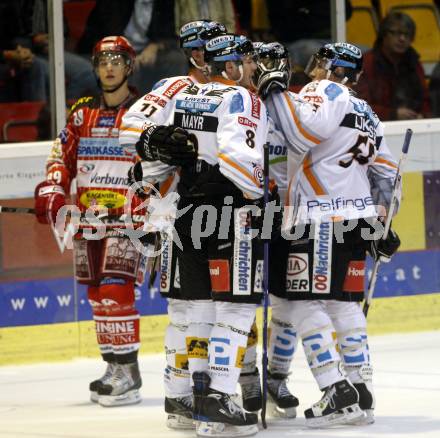 EBEL. Eishockey Bundesliga. KAC gegen EHC LIWEST Linz. Jubel Linz. Klagenfurt, am 17.9.2009.
Foto: Kuess

---
pressefotos, pressefotografie, kuess, qs, qspictures, sport, bild, bilder, bilddatenbank