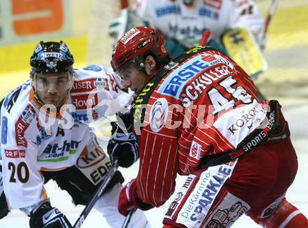 EBEL. Eishockey Bundesliga. KAC gegen EHC LIWEST Linz. SCHULLER David (KAC), PURDIE Brad (Linz). Klagenfurt, am 17.9.2009.
Foto: Kuess

---
pressefotos, pressefotografie, kuess, qs, qspictures, sport, bild, bilder, bilddatenbank