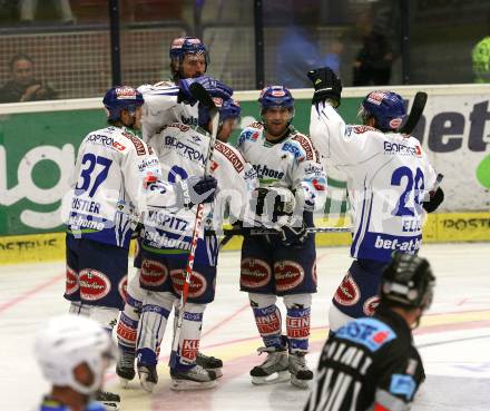 EBEL. Eishockey Bundesliga. EC Pasut VSV gegen KHL Medvescak Zagreb. Torjubel VSV. Villach, am 20.9.2009.
Foto: Kuess 


---
pressefotos, pressefotografie, kuess, qs, qspictures, sport, bild, bilder, bilddatenbank