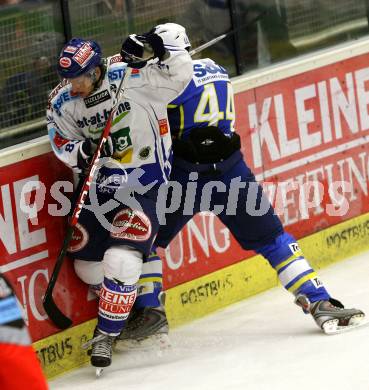 EBEL. Eishockey Bundesliga. EC Pasut VSV gegen KHL Medvescak Zagreb. PINTER Philipp (VSV), OUELLETTE Mike (Zagreb). Villach, am 20.9.2009.
Foto: Kuess 


---
pressefotos, pressefotografie, kuess, qs, qspictures, sport, bild, bilder, bilddatenbank