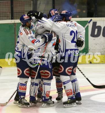 EBEL. Eishockey Bundesliga. EC Pasut VSV gegen KHL Medvescak Zagreb. Torjubel VSV. Villach, am 20.9.2009.
Foto: Kuess 


---
pressefotos, pressefotografie, kuess, qs, qspictures, sport, bild, bilder, bilddatenbank